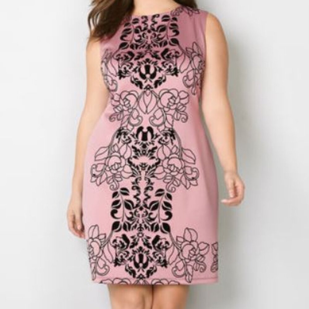 NWT Avenue Light Pink Velvet Scroll Print Scuba Shift Sleeveless Dress 26/28